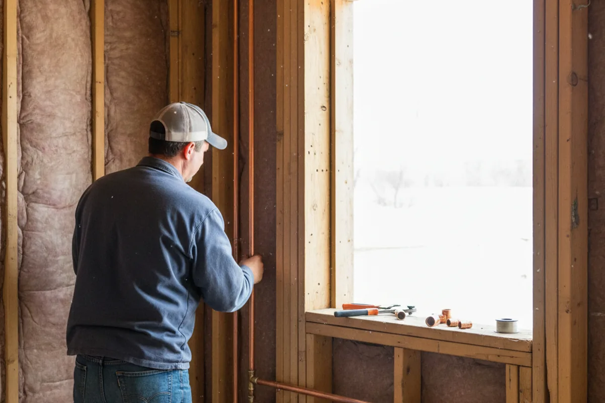 Licensed plumber running new copper supply lines in a Farmville home