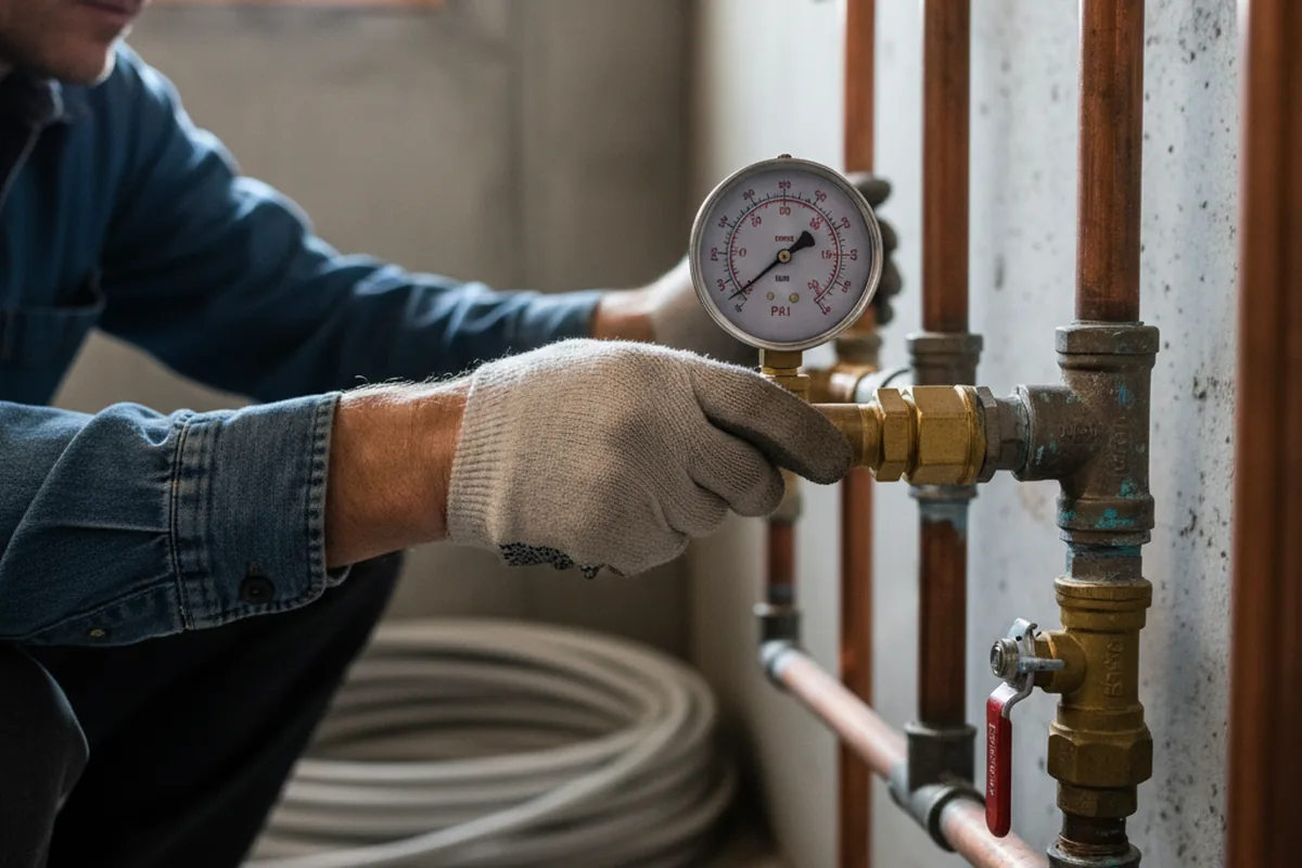 Pressure testing a repaired line during Water Line Repair in Farmville